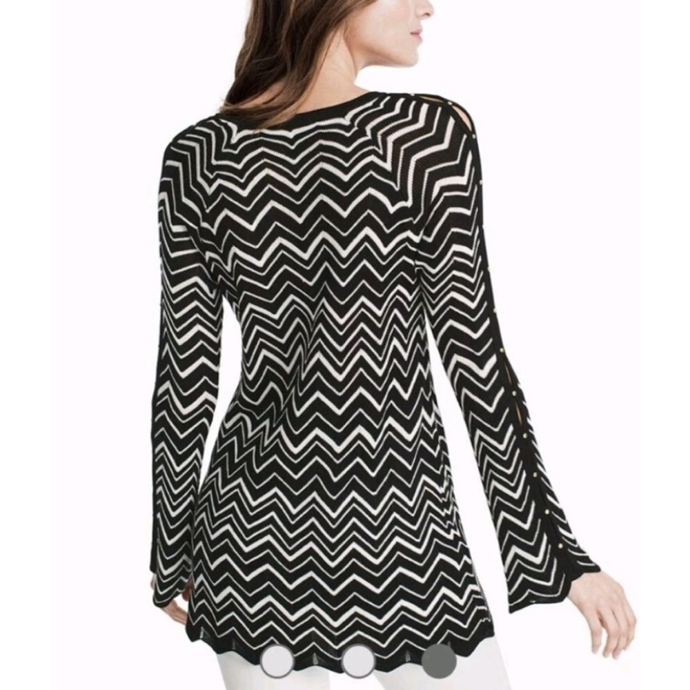 Women's White House Black Market Chevron Stitch V-Neck Tunic Sweater M - Picture 3 of 10